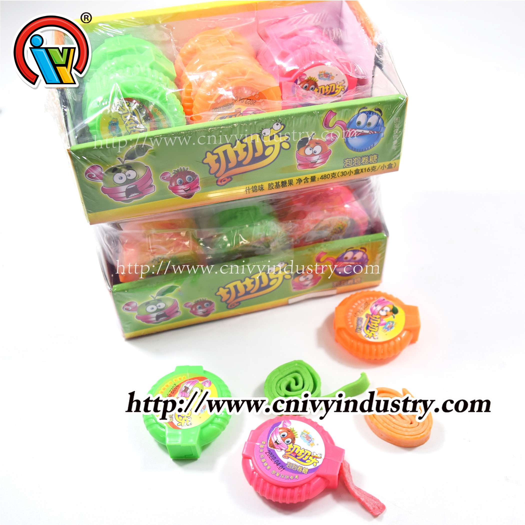 wholesale fruit flavor bubble gum roll chewing with double display box 