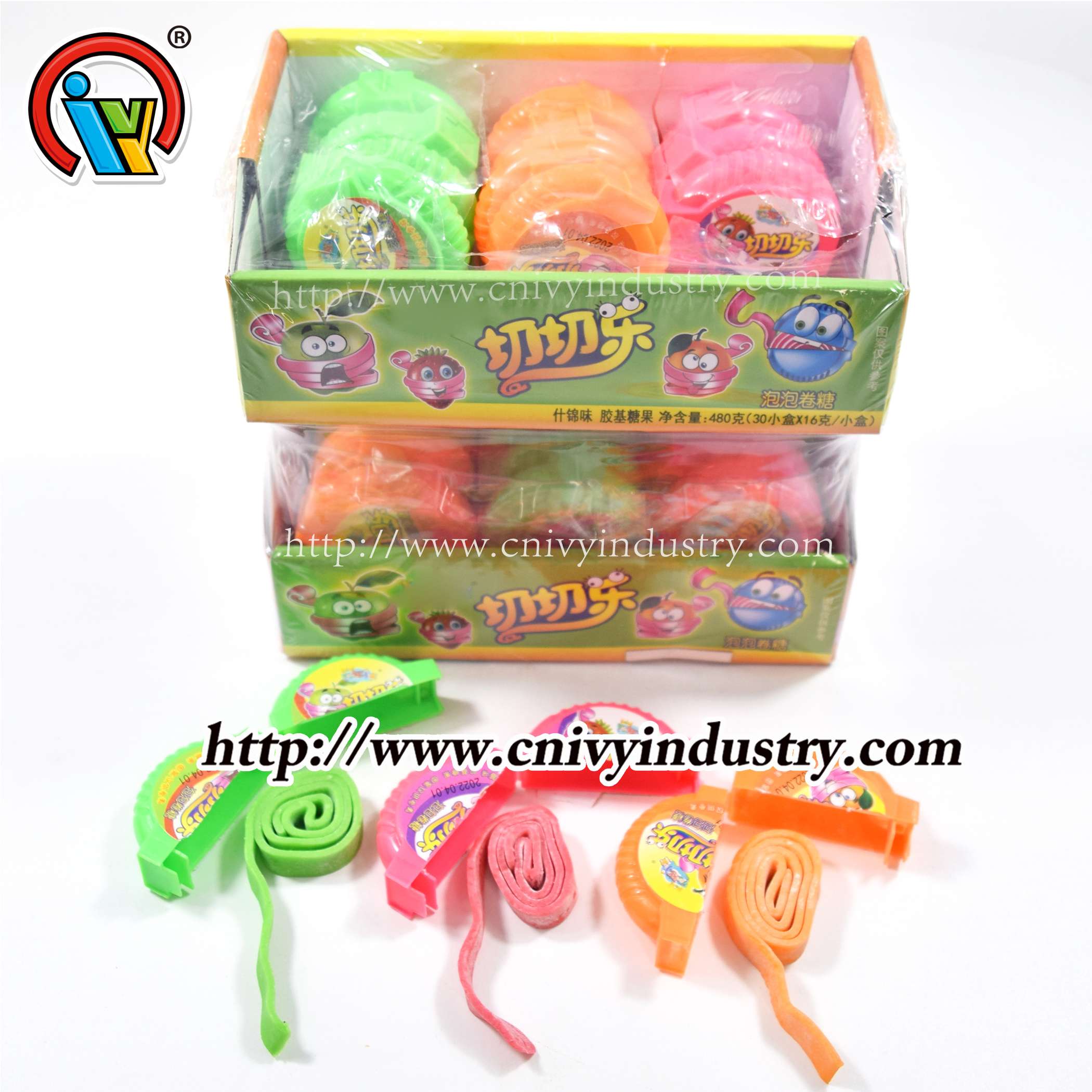 hot sale chewing bubble gum roll fruit flavor with double display box 