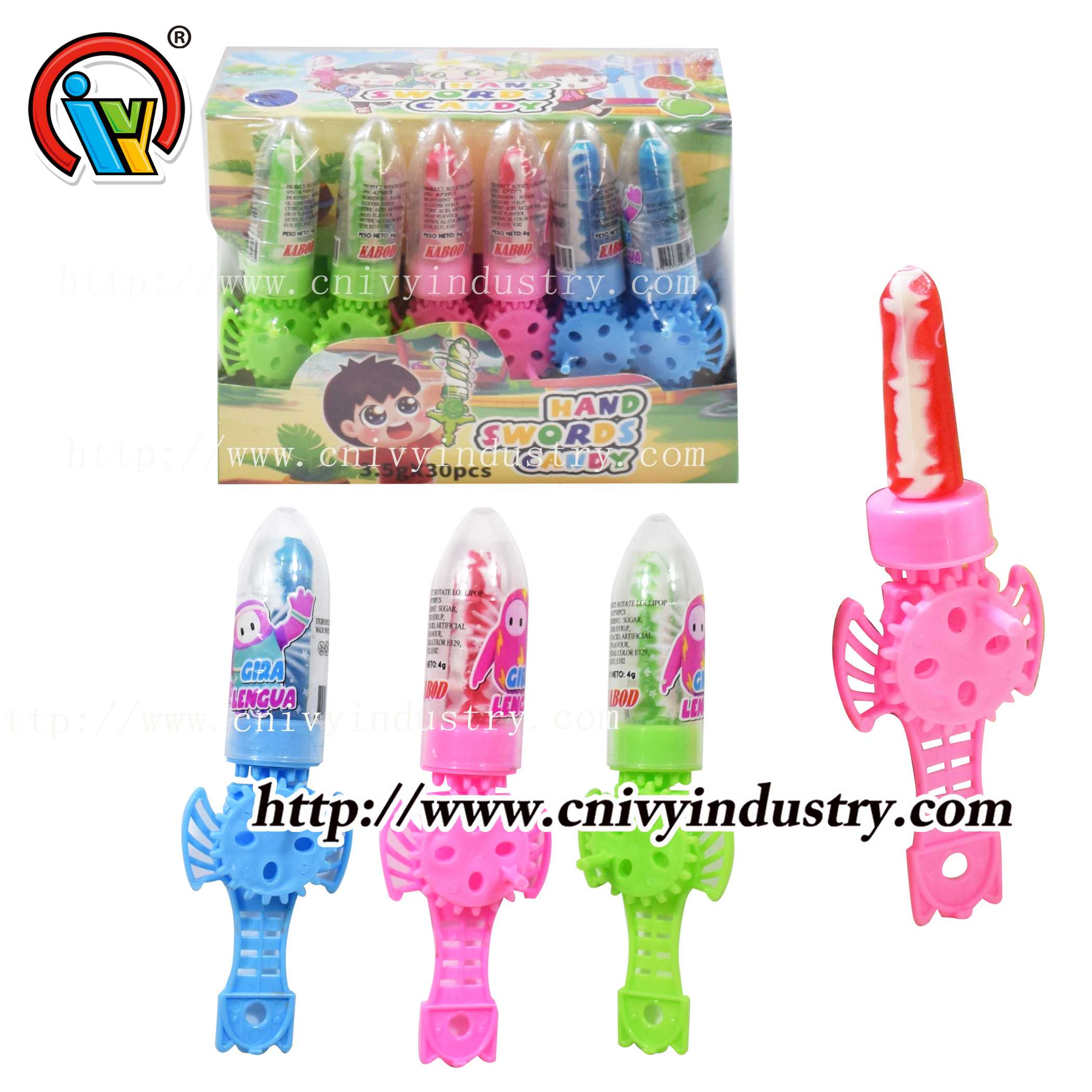 Hand rotating sword lollipop toy candy