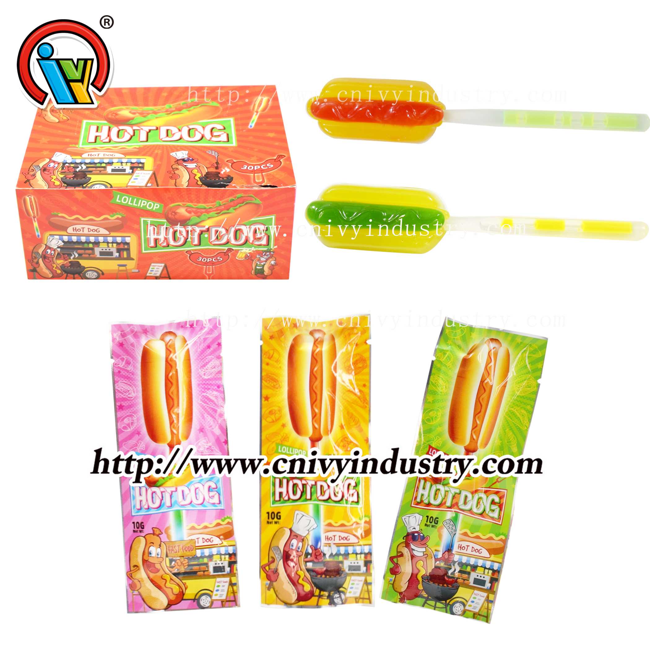 hot dog shape fluorescent lollipop candy manufacturer