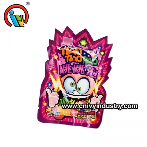 Novel packaging with popping candy bubble gum and a sticker inside