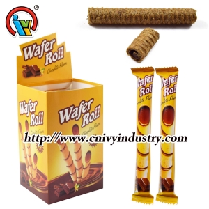 Chocolate coated wafer roll biscuit