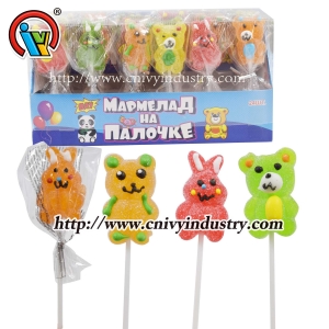 Bear and rabbit shape jelly gummy lollipop candy