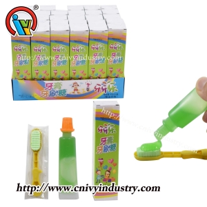 Toothbrush pressed candy with toothpaste liquid candy