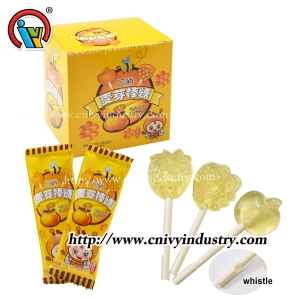 Fruit lollipop candy with whistle