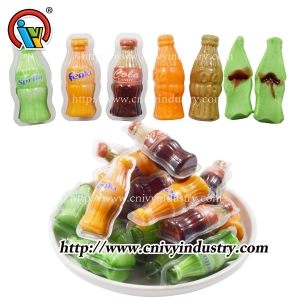 Drink bottle shape gummy candy with jam