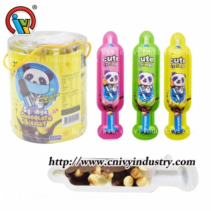 Syringe shape chocolate biscuit candy with jam